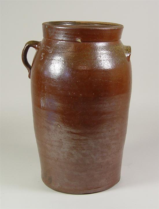 Appraisal: Brown Stoneware Crock Five gallon churn with lid with multiple