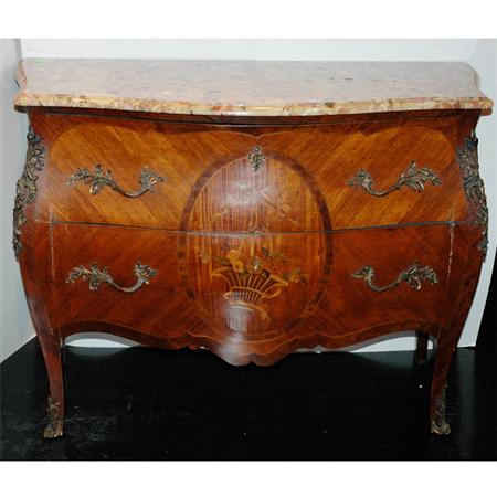 Appraisal: Louis XV Style Gilt-Metal Mounted Marquetry Inlaid Tulipwood Commode Estimate