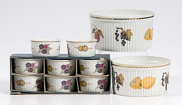 Appraisal: ROYAL WORCESTER EVESHAM RAMEKIN SET AND SOUFFLES pieces English ca