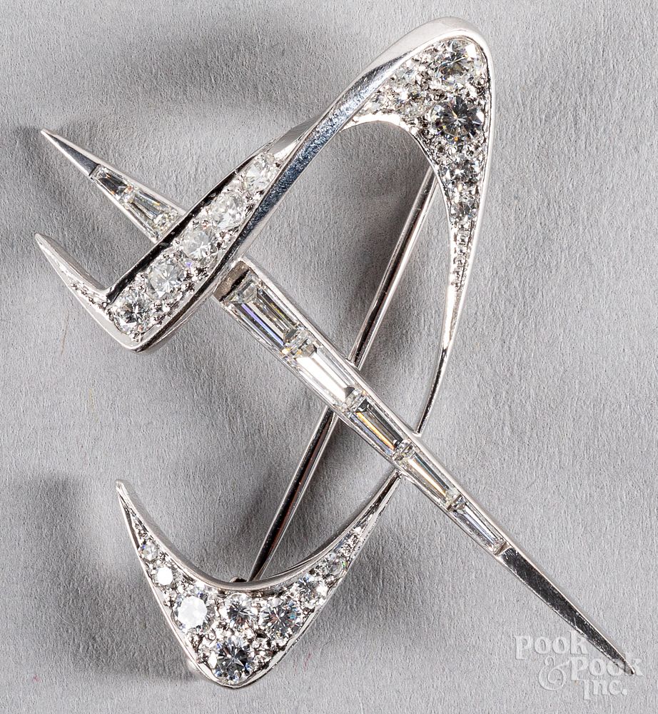 Appraisal: Swiss K white gold and diamond brooch Swiss K white