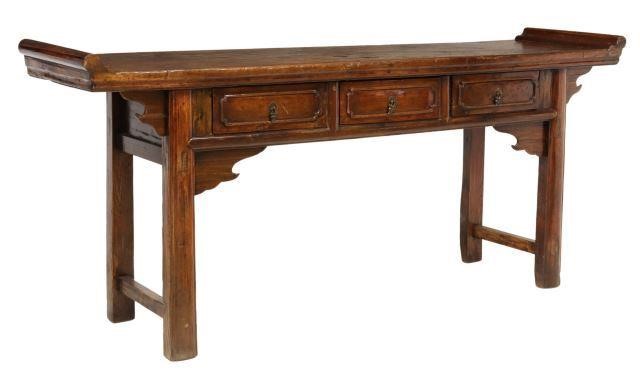 Appraisal: Chinese hardwood altar table th c long tabletop with upturned