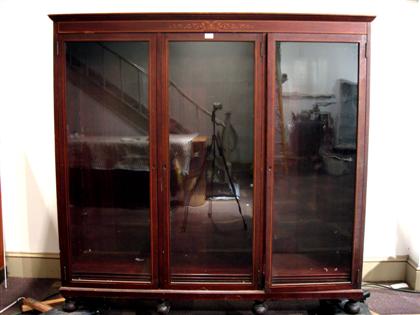 Appraisal: Pair of mahogany inlaid three glass door bookcases early th