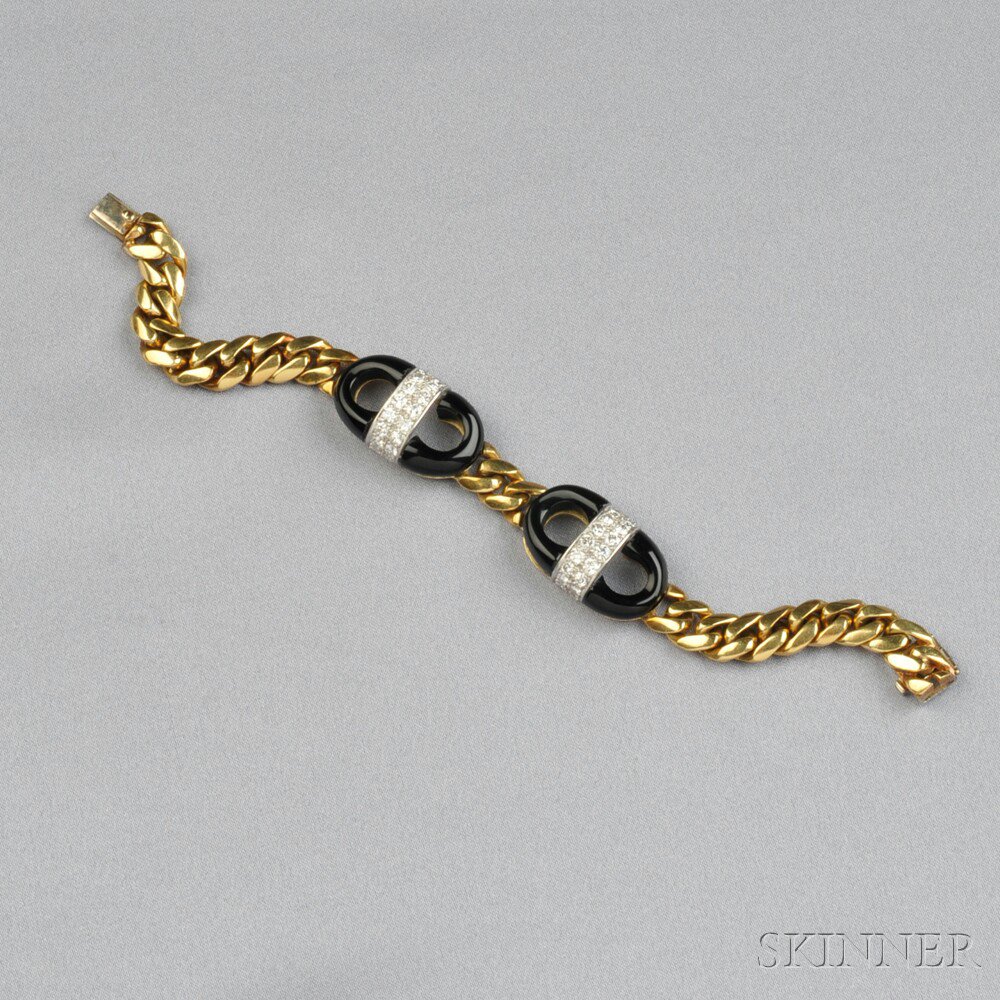 Appraisal: kt Gold Onyx and Diamond Bracelet with two onyx anchor