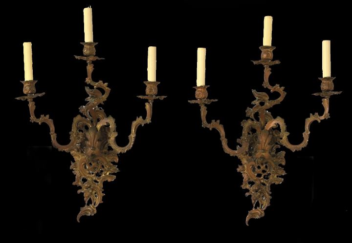 Appraisal: Pair of French Gilded Brass Three-Light Appliques fourth quarter th