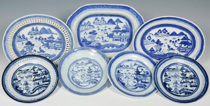 Appraisal: Chinese Blue White Export Canton Pcs Group of seven pieces