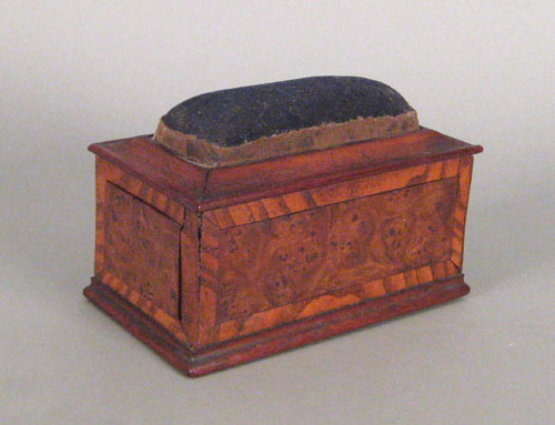 Appraisal: Burl walnut quilter's workbox mid th c fitted with a