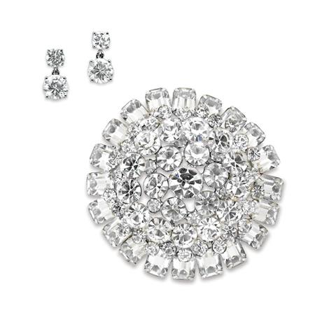 Appraisal: Costume Simulated Diamond Cluster Brooch and Pair of Earclips Estimate