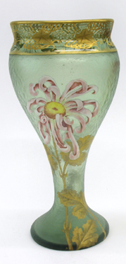 Appraisal: MONT JOYE ART GLASS VASE having heavily enameled rose pink