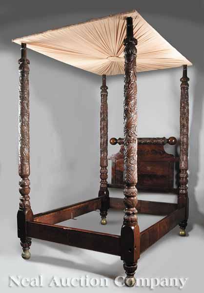 Appraisal: An American Late Classical Carved Mahogany Four Poster Bed mid-