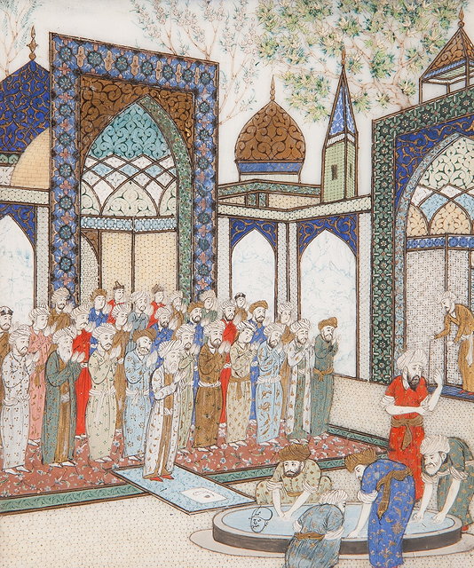 Appraisal: AN INDO-PERSIAN MINIATURE PAINTING of figures gathered around a ceremonial