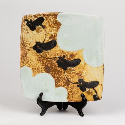 Appraisal: Margaret Frith born a square celadon glaze plate overlaid with