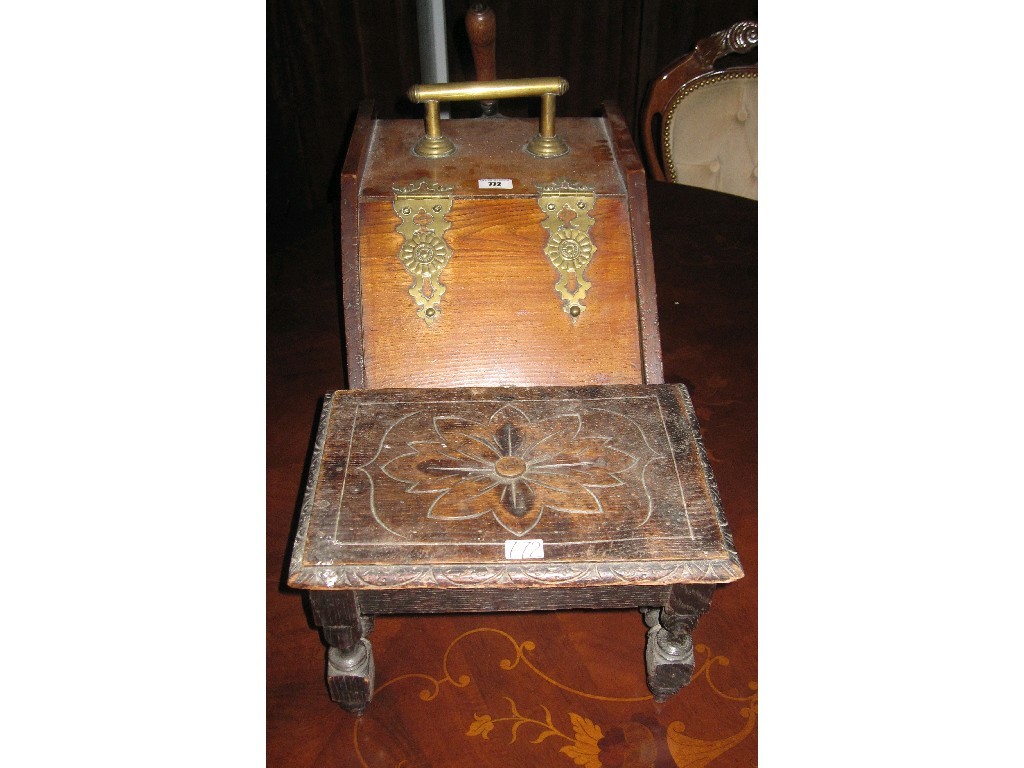 Appraisal: Lot comprising oak coal box and a stool