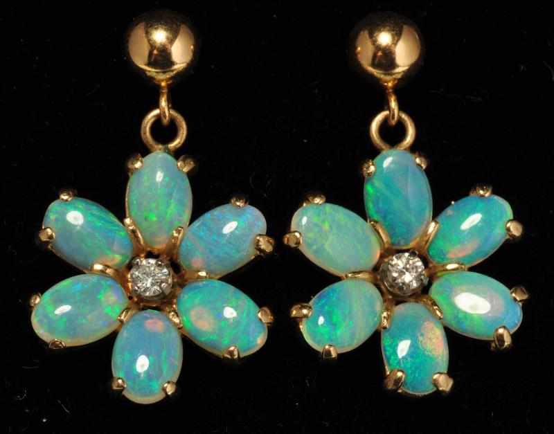 Appraisal: Pair of K Y Gold Diamond Opal Earrings Description Diamonds