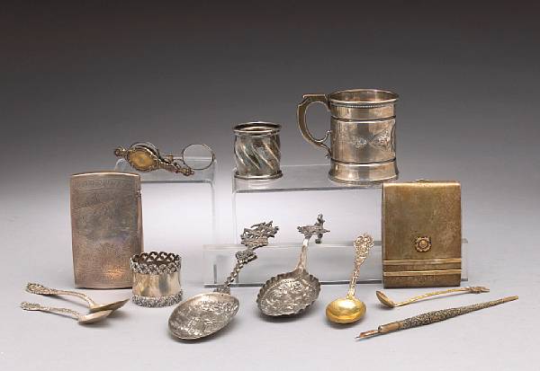 Appraisal: A group of assorted silver items and flatware Comprising child's