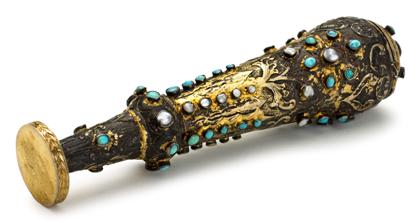 Appraisal: Persian silver gilt seed pearl and turquoise mounted seal th