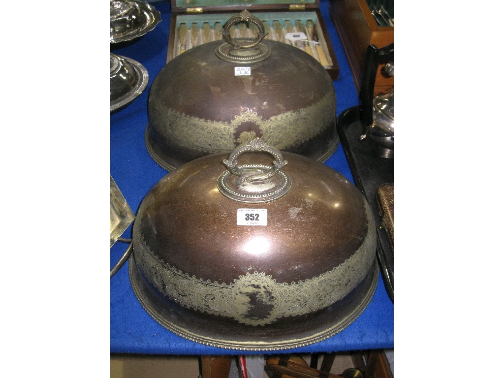 Appraisal: Pair of silver plated meat dish covers