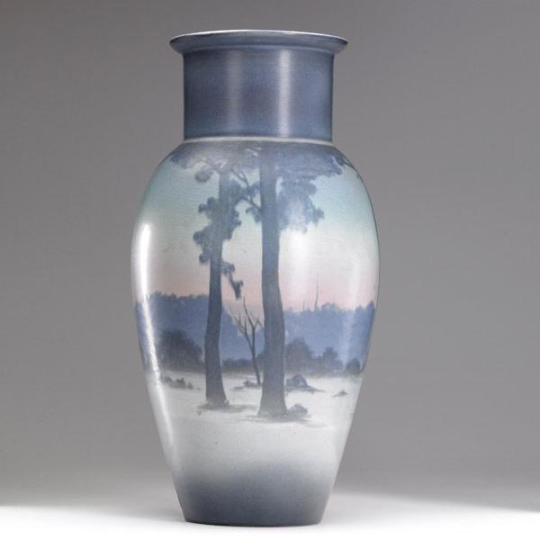 Appraisal: ROOKWOOD Monumental Scenic Vellum vase by Sallie Coyne with a