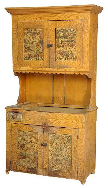 Appraisal: American Folk Art Paint-Decorated Cupboard possibly Vermont second half th