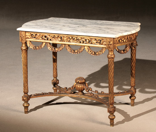 Appraisal: Louis XVI Style Giltwood Marble-Top Center Table First Half th