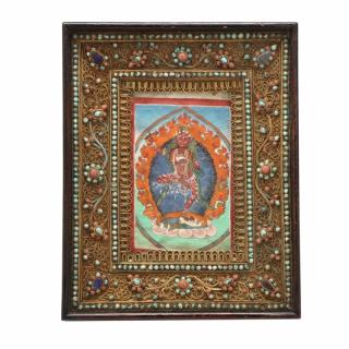 Appraisal: Jeweled Frame with Vajrayogini Painting th century Tibetan or Nepalese