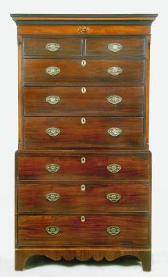 Appraisal: A GEORGE III MAHOGANY CHEST ON CHEST the moulded inlaid