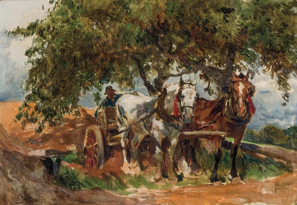 Appraisal: MATHIAS JOSEPH ALTEN American - Farmer with Horses and Cart