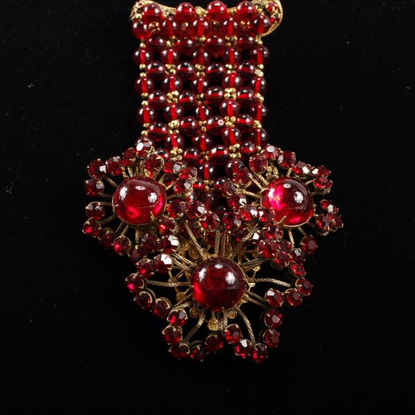 Appraisal: Miriam Haskell Ruby Red Jelly Cabochon Brooch Pin with Horseshoe