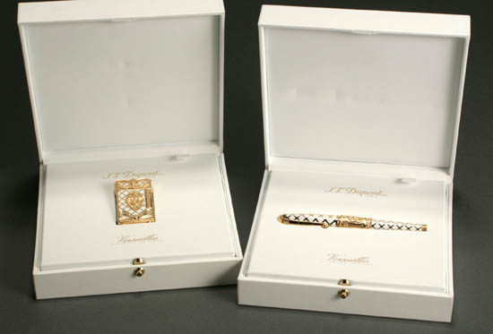 Appraisal: French Gold-Plated and White Resin 'Versailles' Ballpoint Pen and Lighter