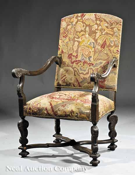 Appraisal: An Antique Louis XIV-Style Carved Walnut Fauteuil la Reine th