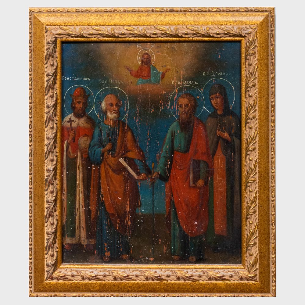 Appraisal: Russian School Saints Oil on board and Saints ink on