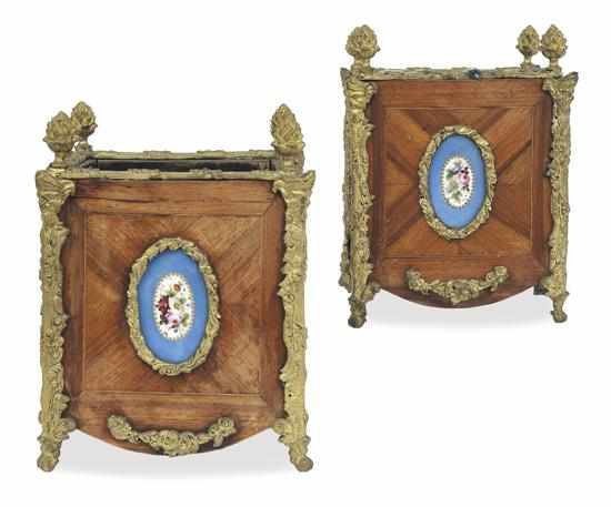 Appraisal: A PAIR OF FRENCH GILT METAL MOUNTED KINGWOOD JARDINIERES Rectangular