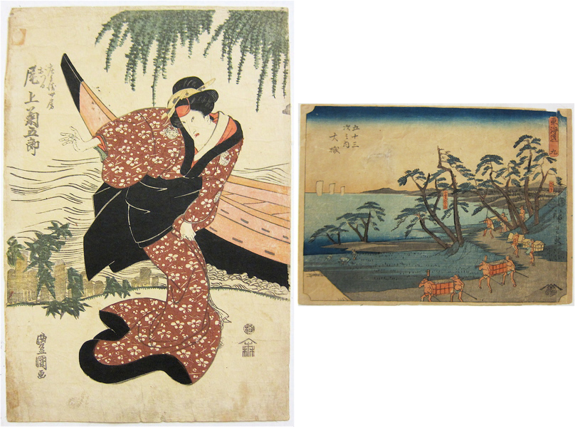 Appraisal: TWO COLOR WOODCUTS Utagawa Hiroshige - a landscape with laborers