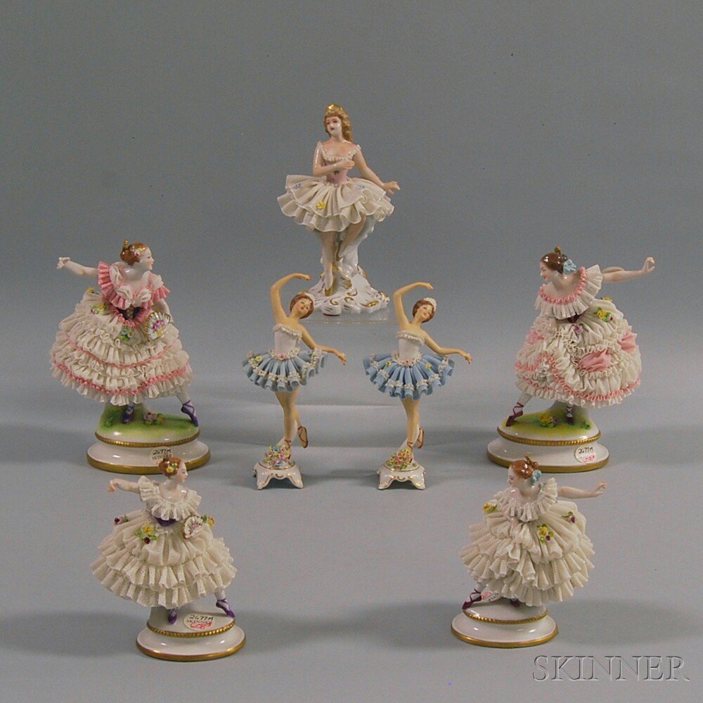 Appraisal: Seven Continental Porcelain Figures th th century depicting ballet dancers