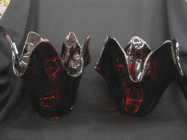 Appraisal: Pair of Ruby Art Glass Vases tulip form '' excellent