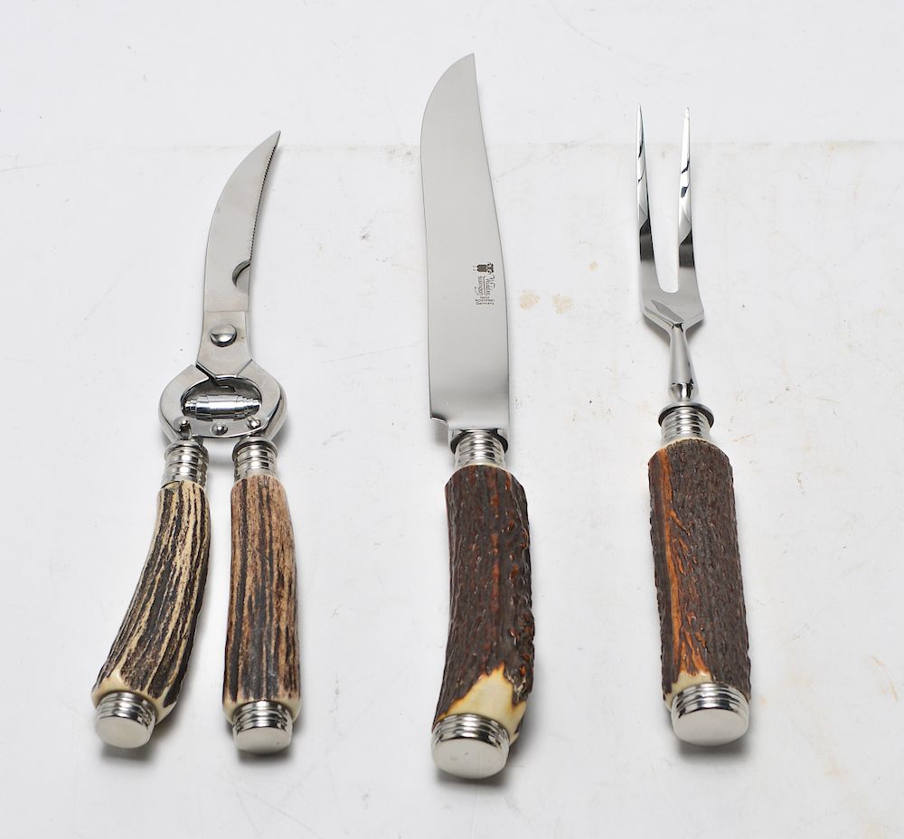 Appraisal: Widder Solingen Antler Carving Set Grape Shears Group of three