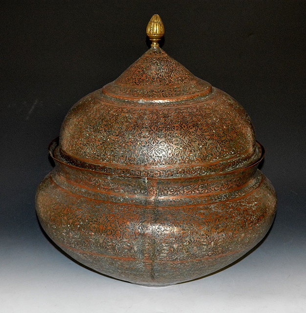 Appraisal: An Indo Persian tinned copper large bowl and cover th