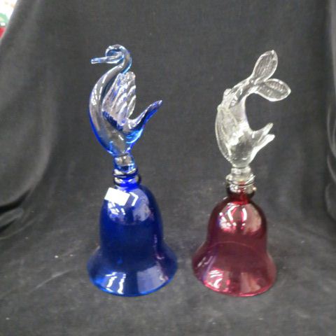 Appraisal: Art Glass Bells figural handles one san other a fish