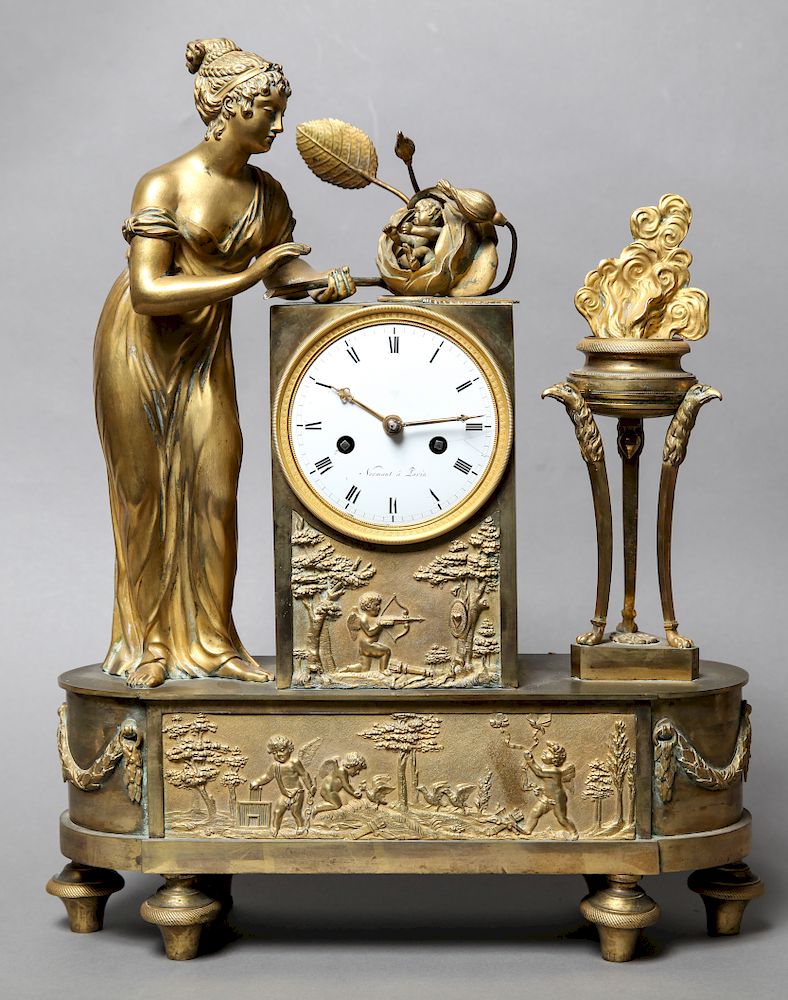 Appraisal: Neoclassical Gilt Bronze Figurative Mantel Clock Neoclassical ormolu gilt bronze