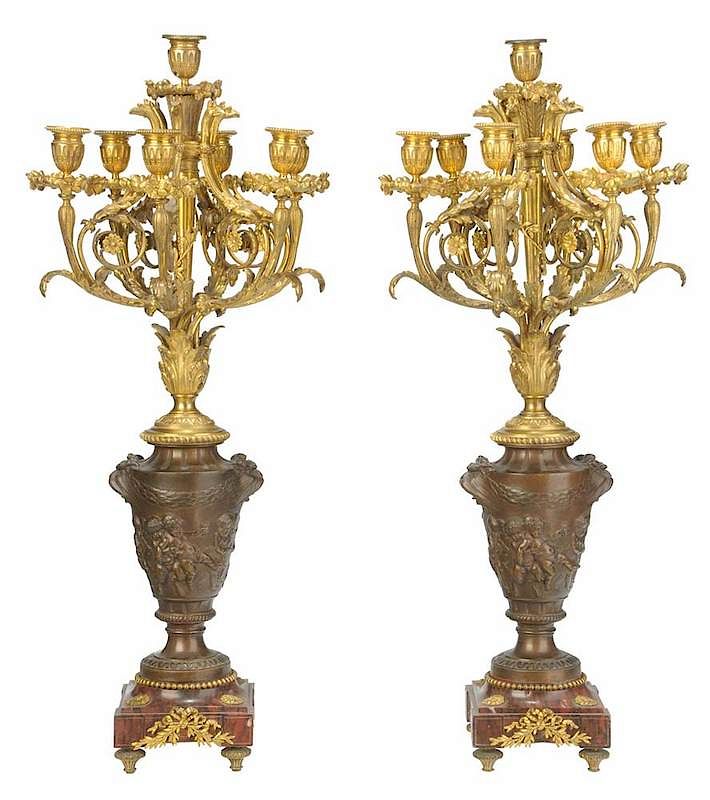 Appraisal: Pair Louis XVI Style Gilt Bronze Candelabra French late th