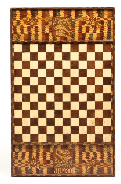 Appraisal: AMERICAN FOLKSY INLAID GAME BOARD Dated Two sided with bone