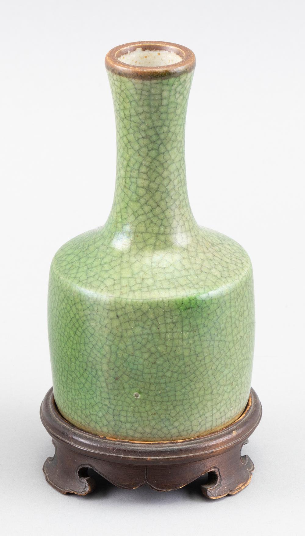 Appraisal: CHINESE GREEN CRACKLE GLAZE PORCELAIN MALLET VASE LATE TH CENTURY