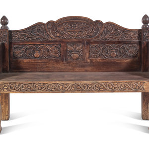 Appraisal: An Indian Carved Wood Bench th Century Height x width