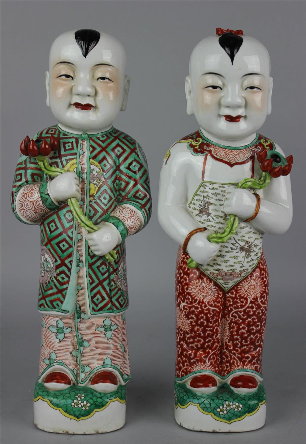 Appraisal: PAIR OF CHINESE FAMILLE VERTE HEHE ERXIAN HEAVENLY TWINS LATE