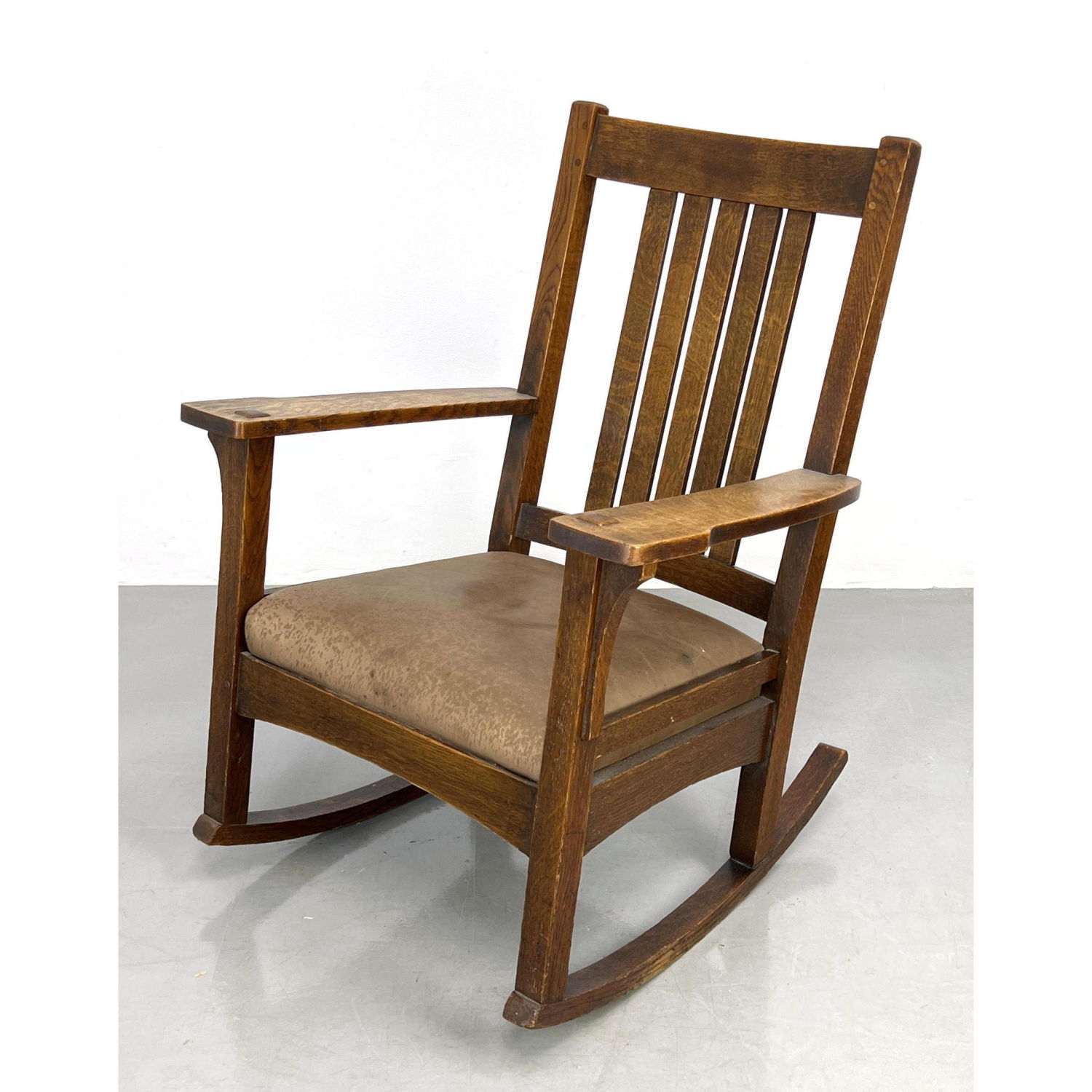 Appraisal: L and JG STICKLEY oak rocker with slats Mission Arts