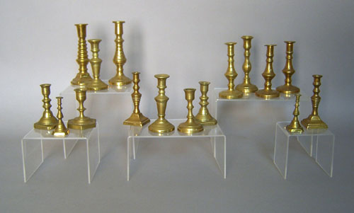 Appraisal: Miniature brass candlesticks th c tallest - h