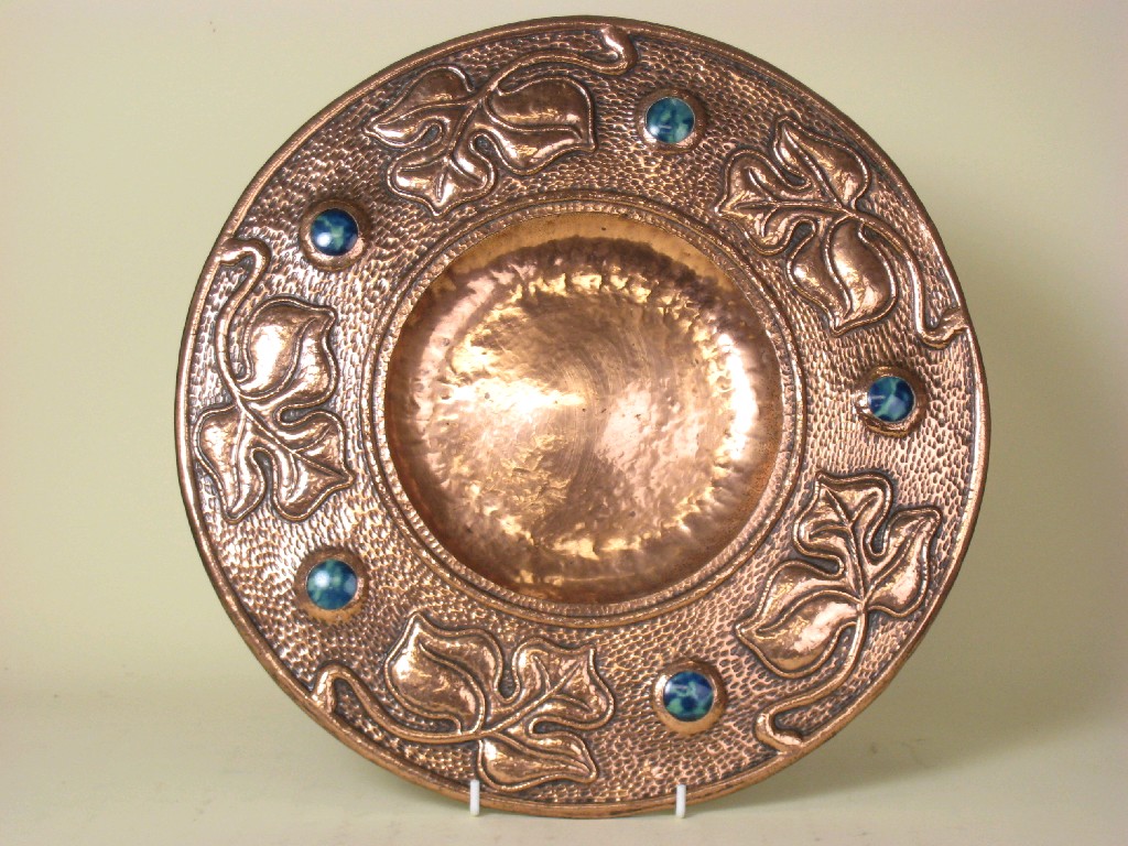 Appraisal: An Arts Crafts copper Dish with Ruskin type inset cabochons