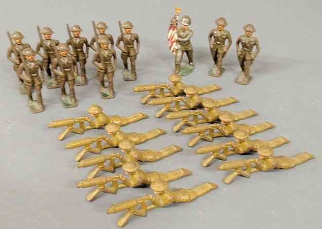 Appraisal: Twenty-two cast metal WWI American toy soldiers with original paint