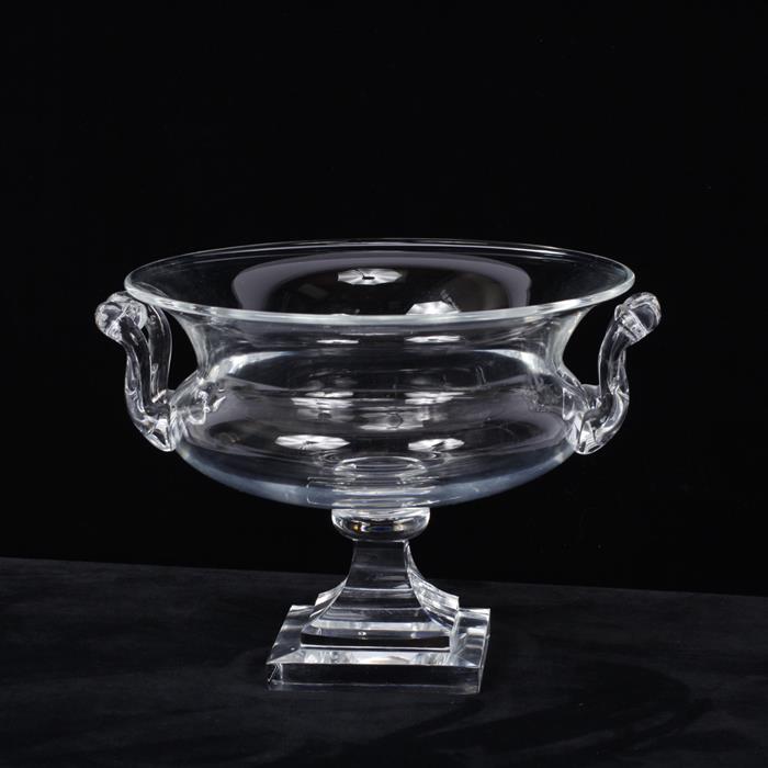 Appraisal: Steuben colorless crystal handled pedestal urn form center bowl H