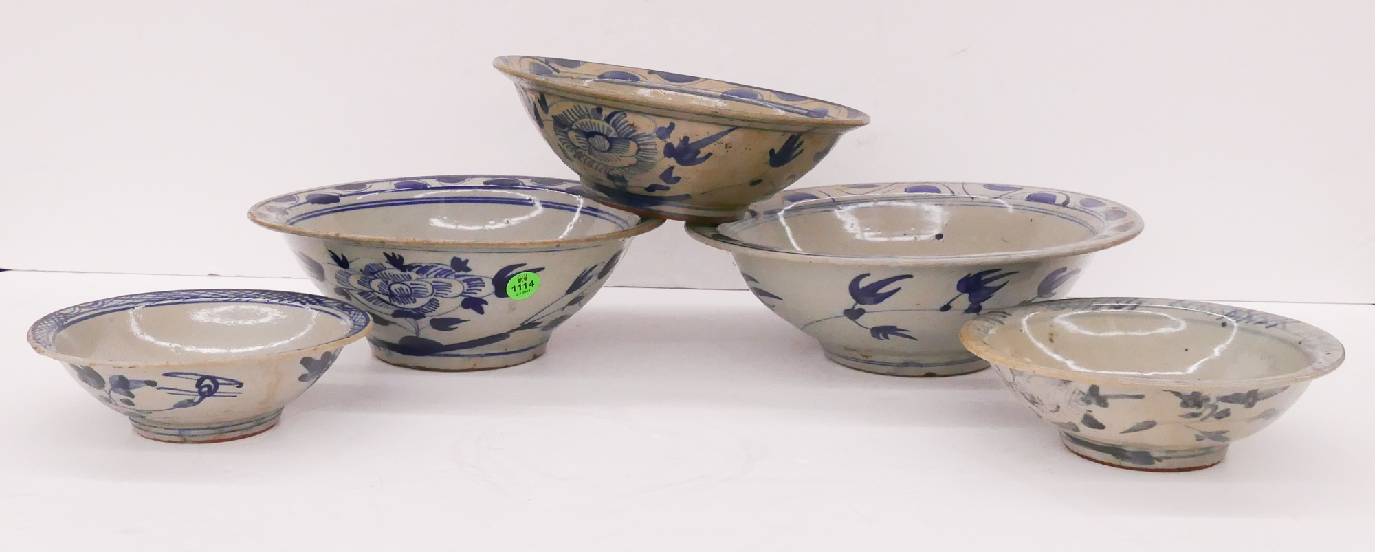 Appraisal: pc Chinese Kitchen Qing B W Floral Bowls- '' to