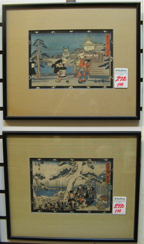 Appraisal: TWO JAPANESE COLOR WOODCUTS both chuban size in by in